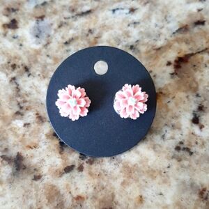 Pink Floral Stud Earrings